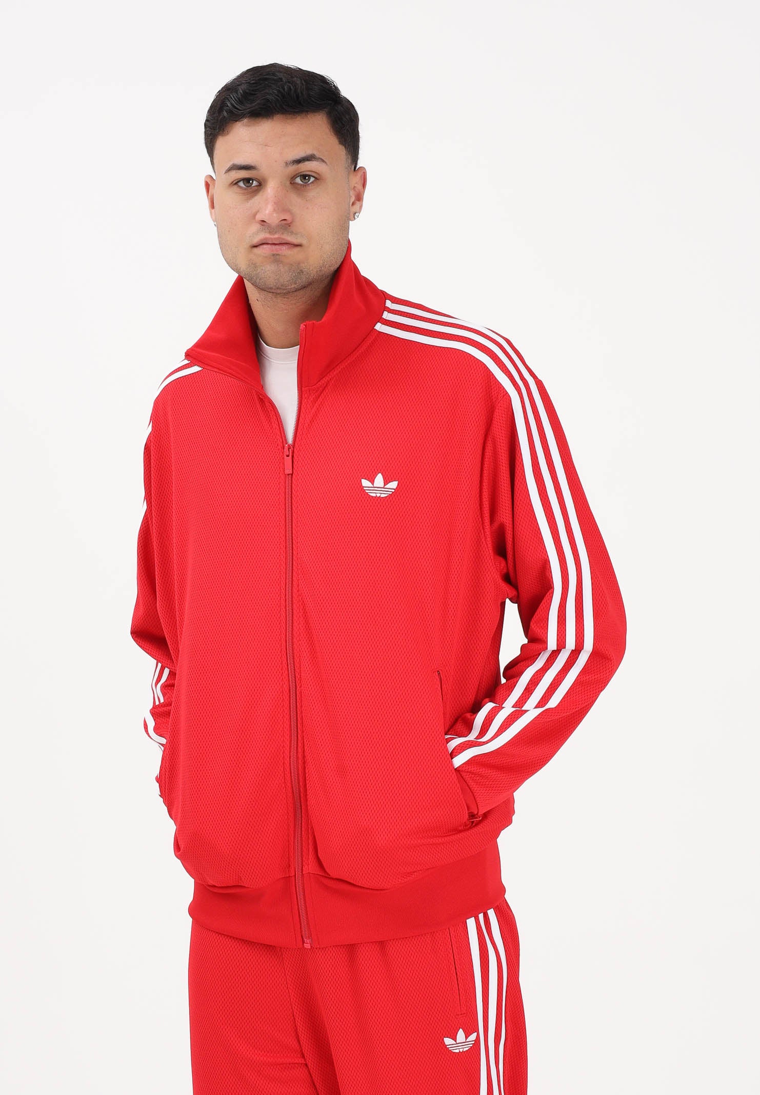 ADIDAS ORIGINALS Felpa con zip Firebird Adicolor Mesh rossa da uomo KE0788 . ADIDAS ORIGINALS 