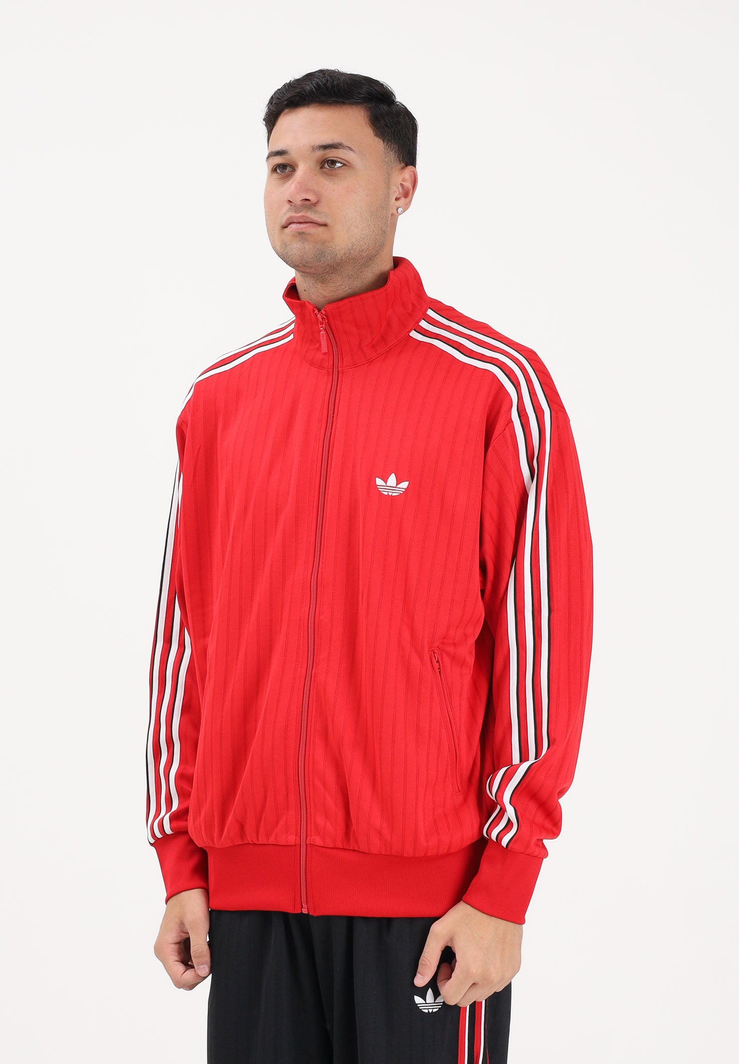 ADIDAS ORIGINALS Felpa con zip Firebird Loose Pinstripes rossa da uomo KE2149 . ADIDAS ORIGINALS 