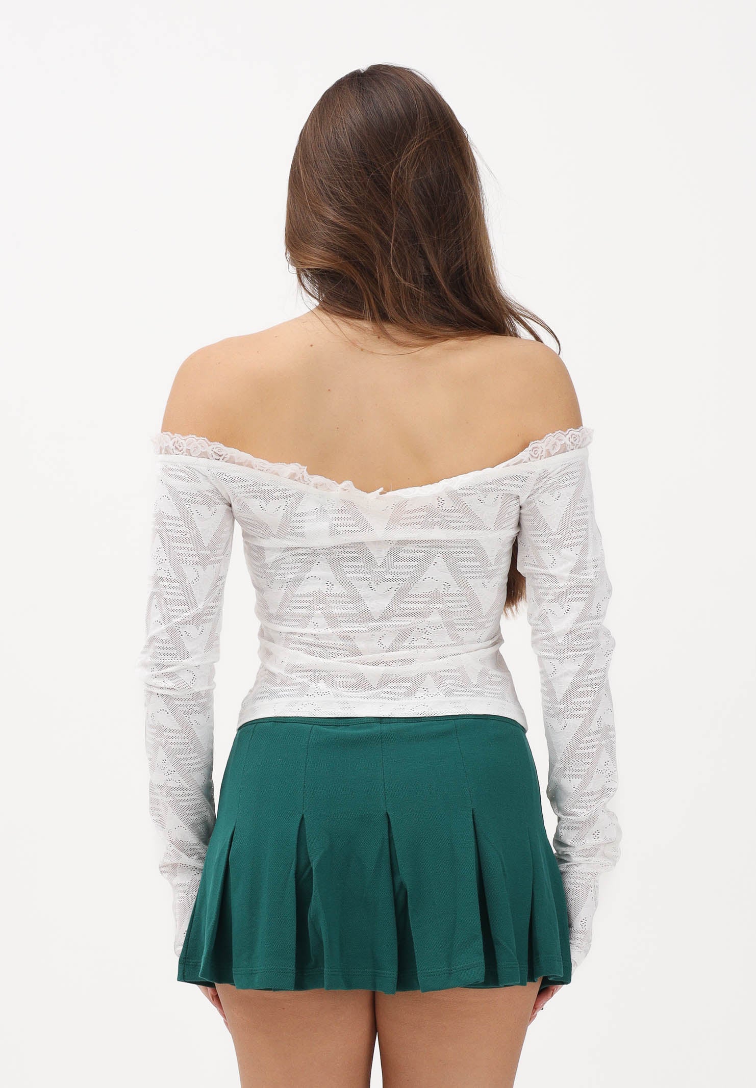 ADIDAS ORIGINALS Top a manica lunga Lace Bardot bianco da donna KE3458 . ADIDAS ORIGINALS 