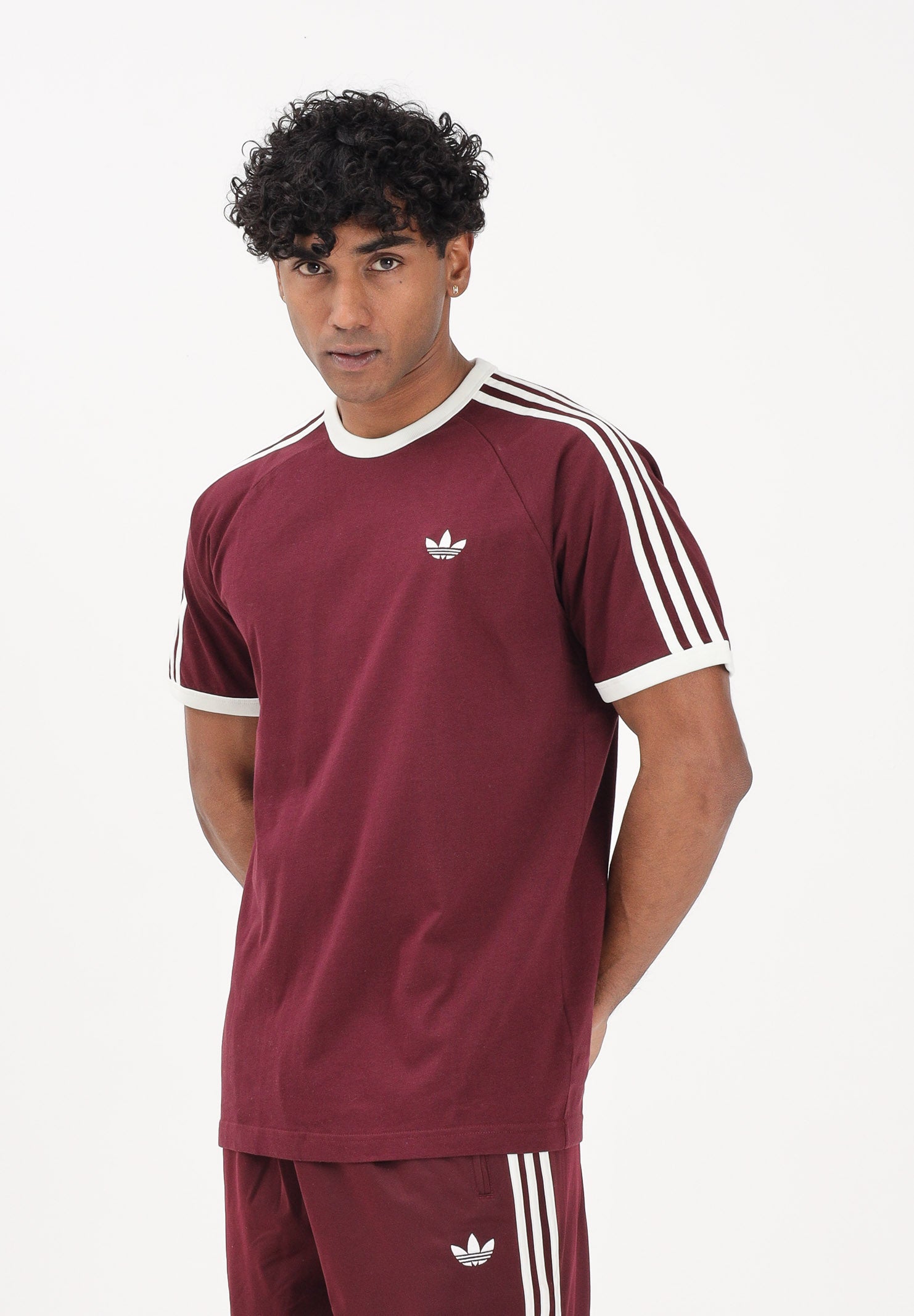 ADIDAS ORIGINALS T-shirt a manica corta 3 STRIPES bordeaux da uomo KQ9639 . ADIDAS ORIGINALS 