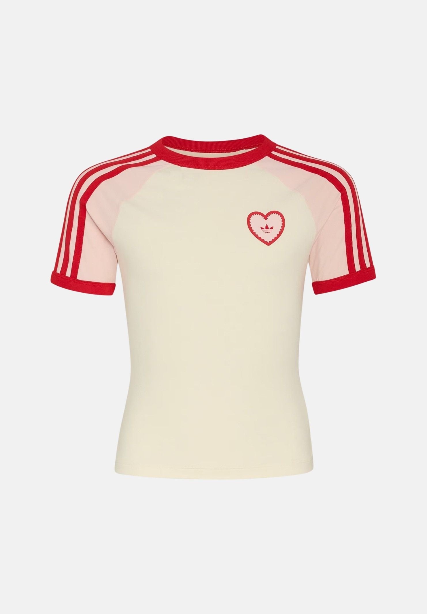 ADIDAS ORIGINALS T-shirt a manica corta 3 STRIPES SLIM HEART panna da bambina KT0837 . ADIDAS ORIGINALS 