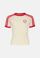 ADIDAS ORIGINALS T-shirt a manica corta 3 STRIPES SLIM HEART panna da bambina KT0837 . ADIDAS ORIGINALS 