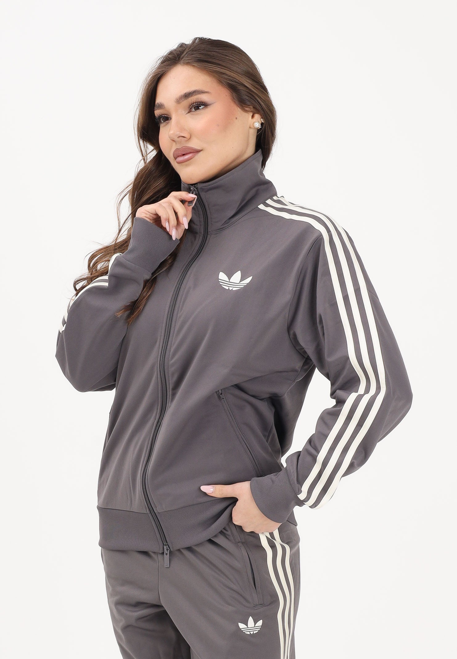 ADIDAS ORIGINALS Felpa con zip FIREBIRD LOOSE grigia da donna KT4614 . ADIDAS ORIGINALS 