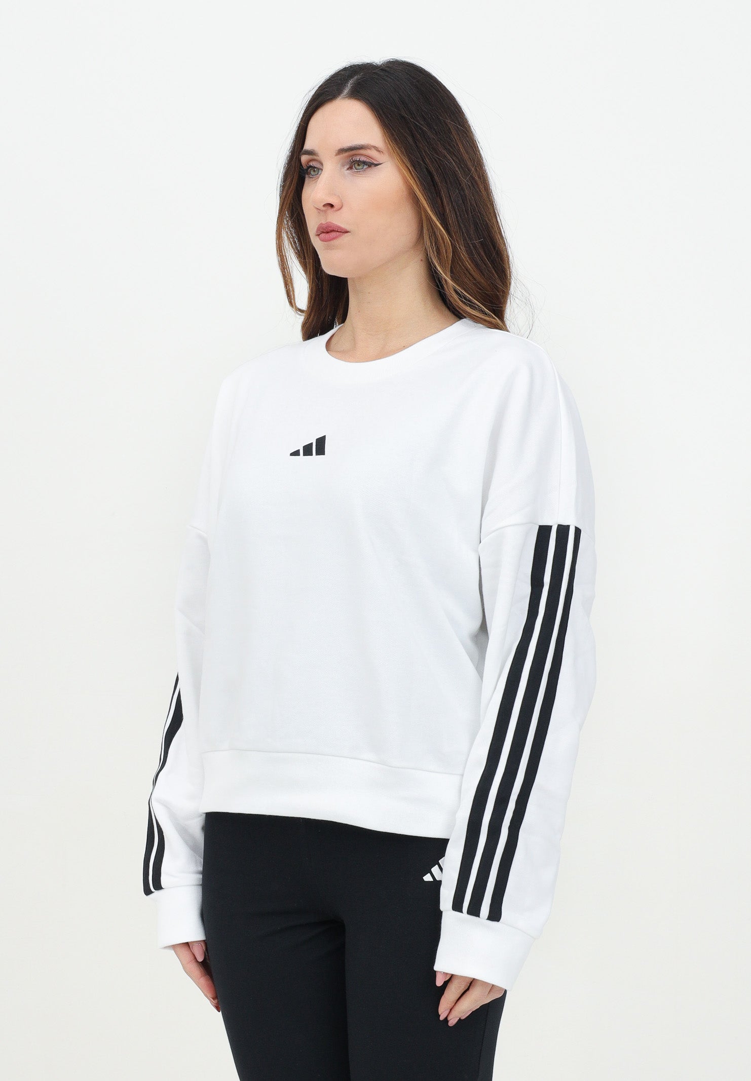 ADIDAS PERFORMANCE Felpa girocollo Essentials 3-Stripes French Terry bianca da donna JD5285 . ADIDAS PERFORMANCE 