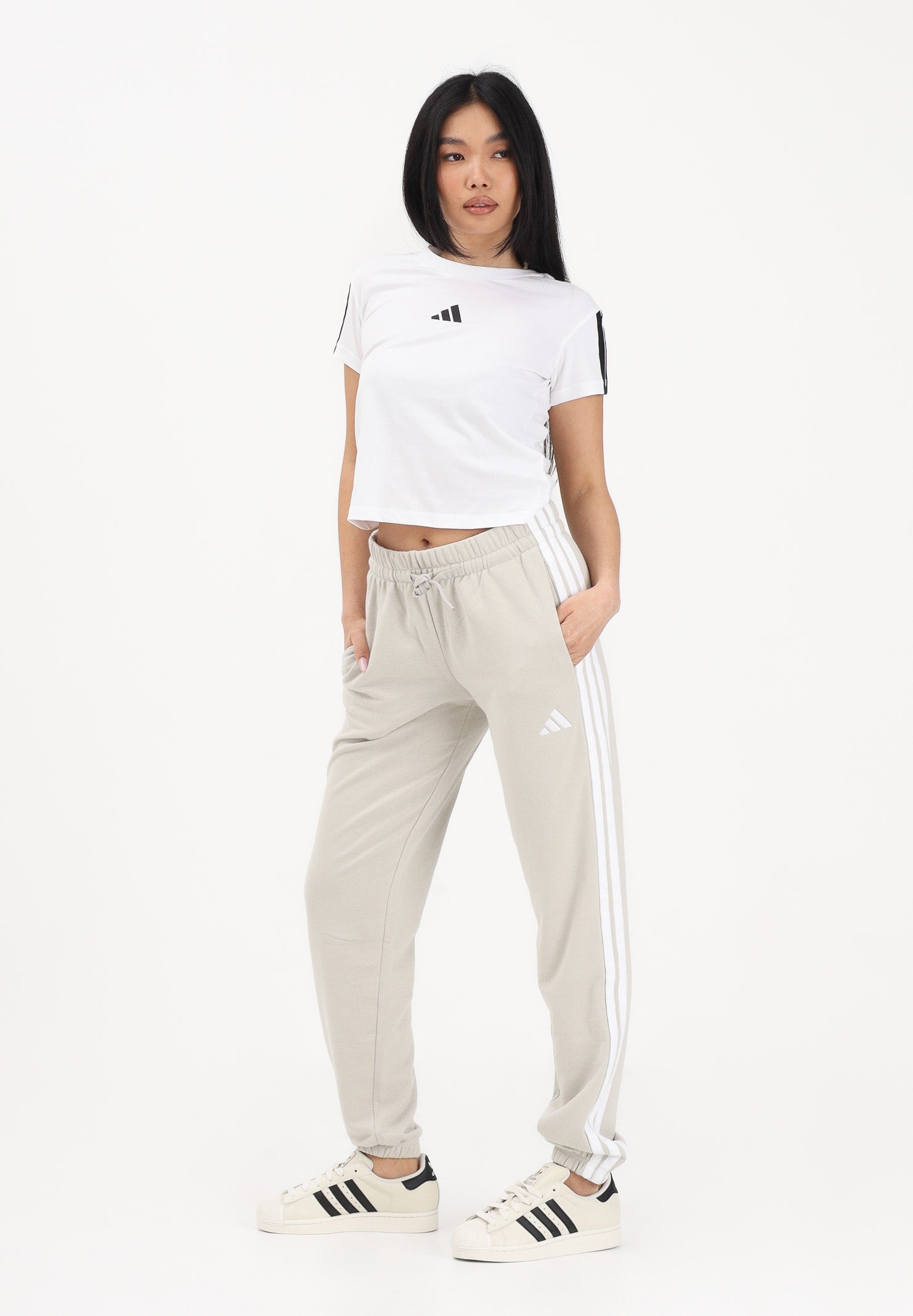 ADIDAS PERFORMANCE Pantalone sportivo Essentials 3-Stripes French Terry Cuffed beige da donna JE0049 . ADIDAS PERFORMANCE 
