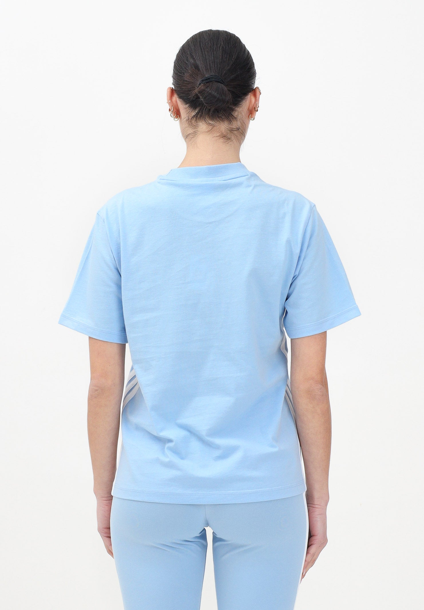ADIDAS PERFORMANCE T-shirt a manica corta Essentials 3-Stripes Slim azzurra da donna JE1227 . ADIDAS PERFORMANCE 