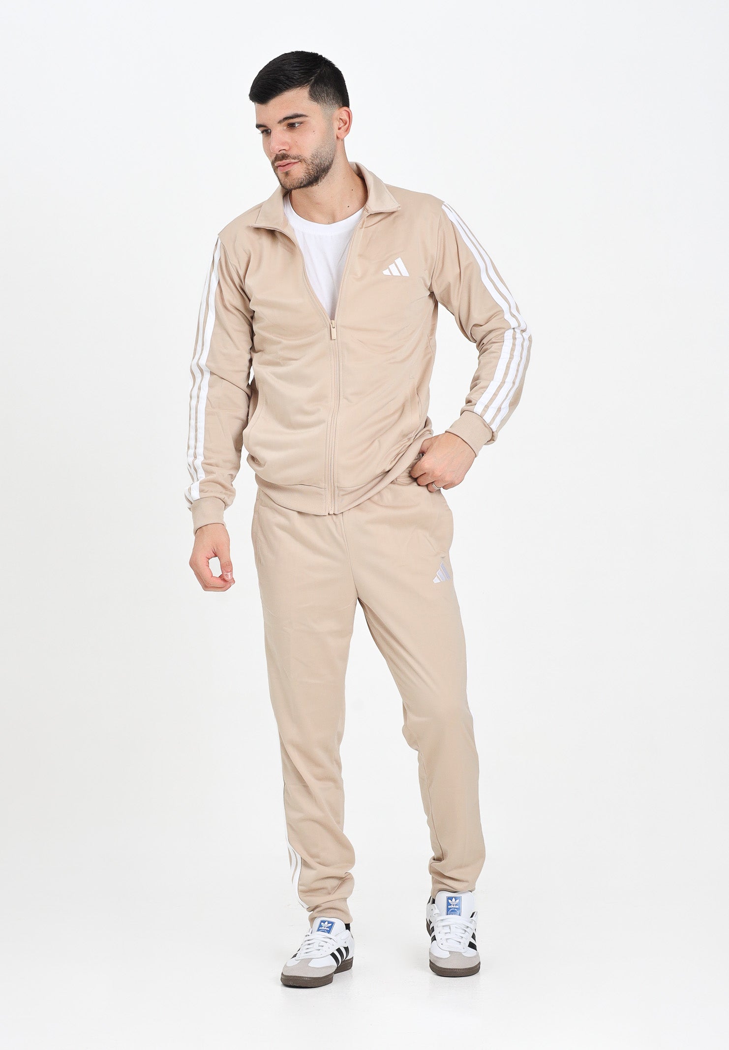 ADIDAS PERFORMANCE Tuta Basic 3 Stripe Tricot beige da uomo JX8732 . ADIDAS PERFORMANCE 