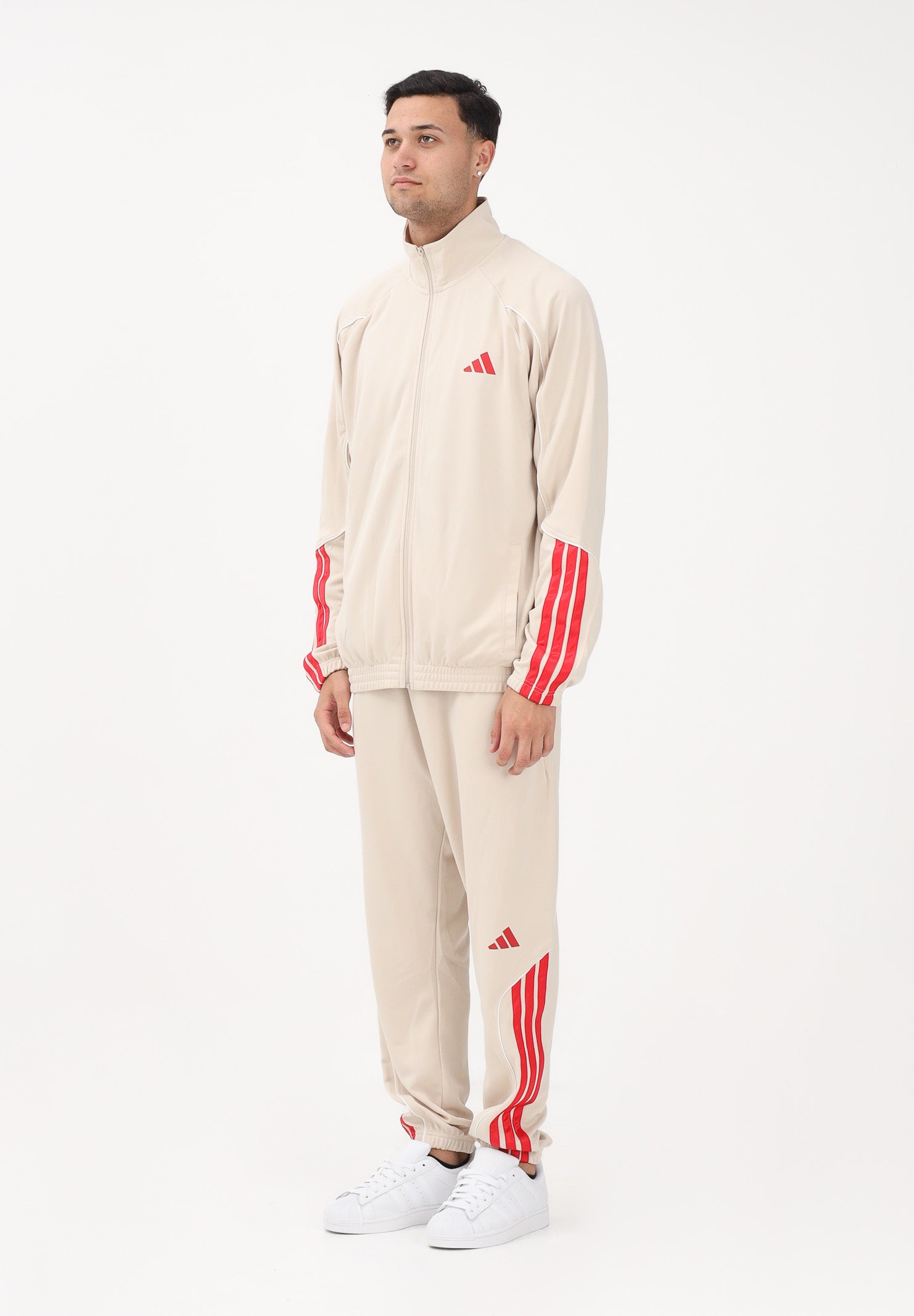ADIDAS PERFORMANCE Tuta Stadium 3-Stripes beige e rossa da uomo KB6198 . ADIDAS PERFORMANCE 