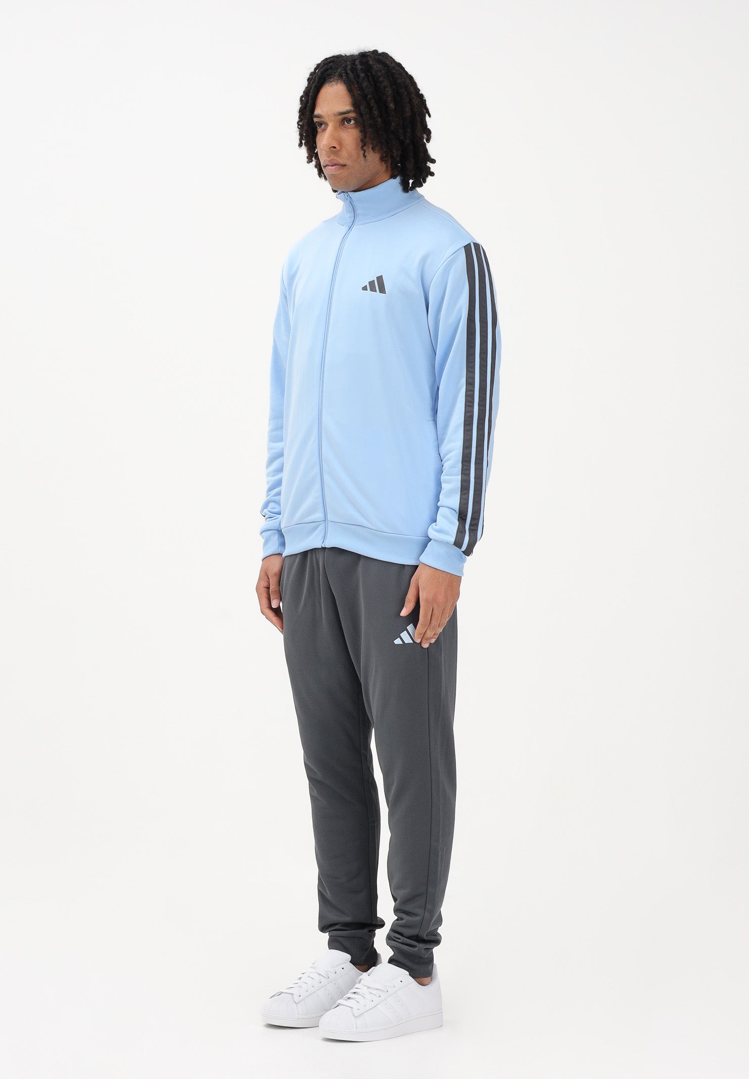ADIDAS PERFORMANCE Tuta French Terry 3-Stripes celeste e grigia da uomo KC1363 . ADIDAS PERFORMANCE 