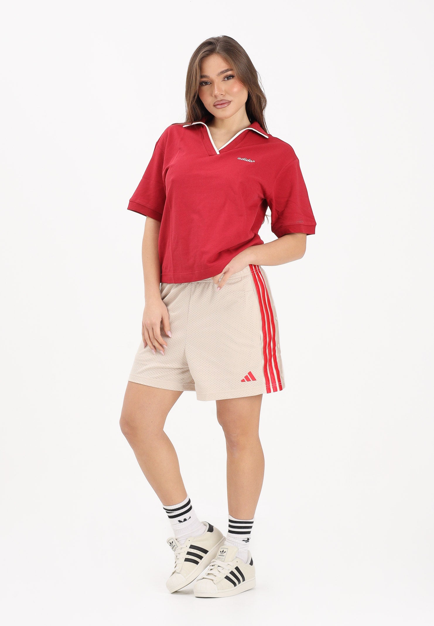 ADIDAS PERFORMANCE Shorts sportivo Stadium Mesh beige e rossa da donna KC4986 . ADIDAS PERFORMANCE 
