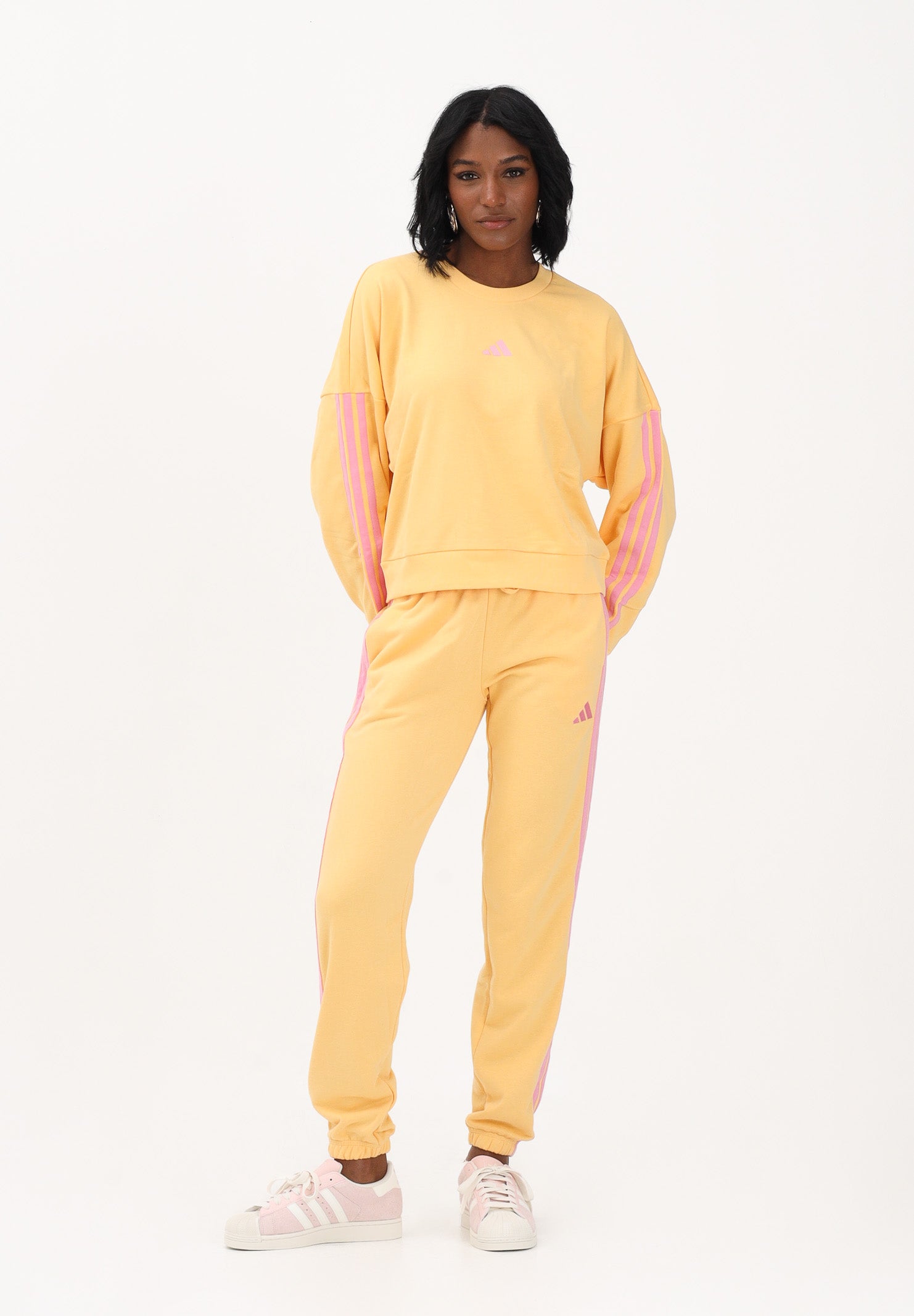 ADIDAS PERFORMANCE Pantalone sportivo ESSENTIALS 3-STRIPES FRENCH TERRY CUFFED arancione e rosa da donna KC5217 . ADIDAS PERFORMANCE 