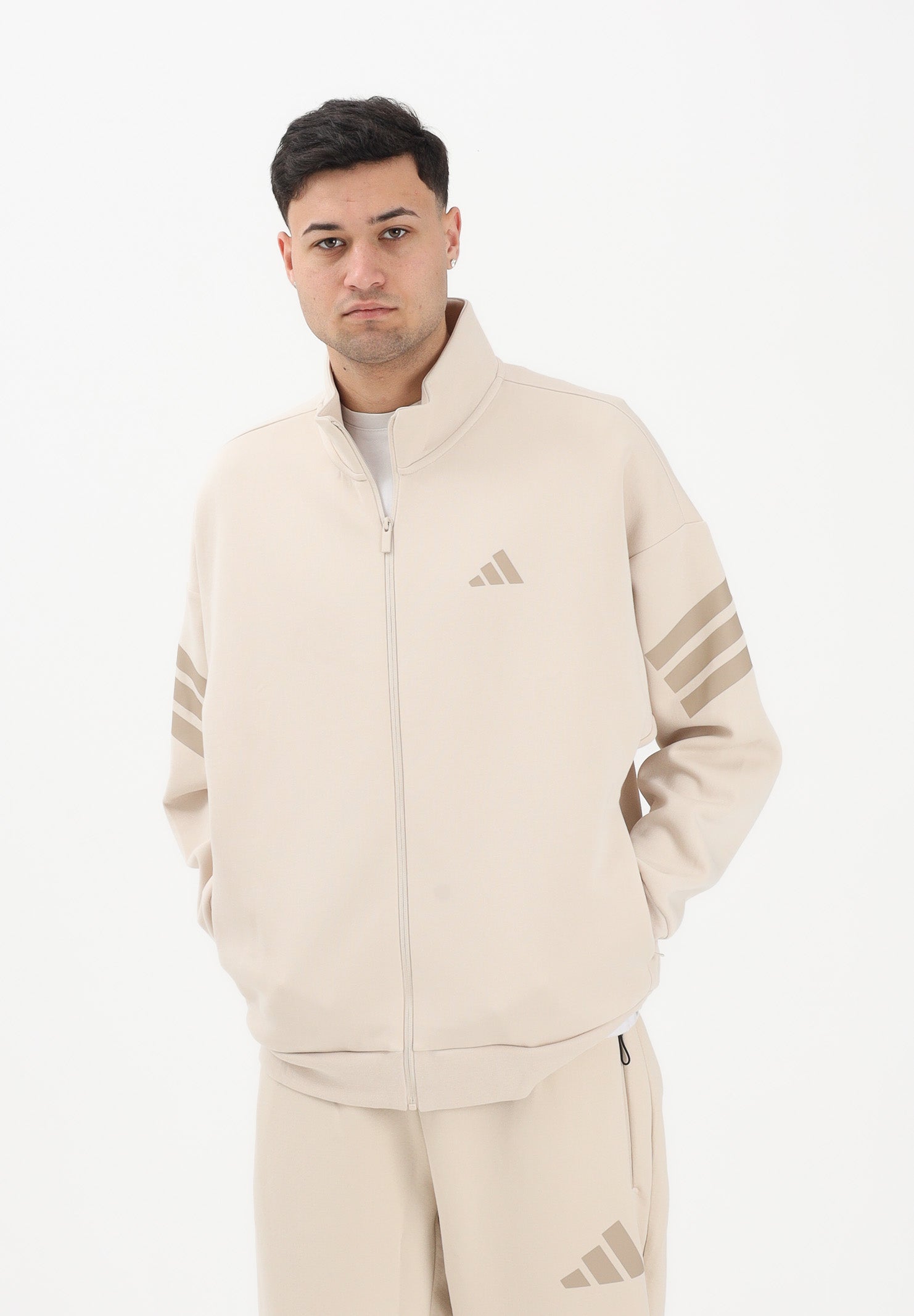 ADIDAS PERFORMANCE Felpa con zip Future Icons 3-Stripes Woven beige da uomo KD5234 . ADIDAS PERFORMANCE 