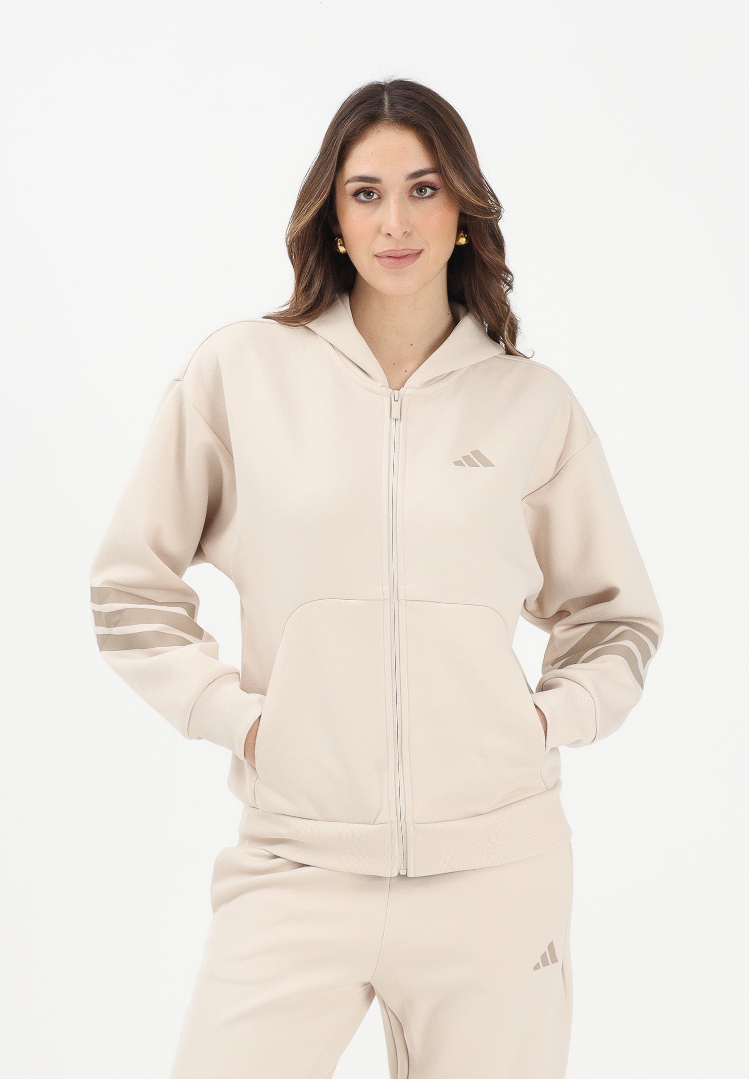ADIDAS PERFORMANCE Felpa con zip Future Icons 3-Stripes beige da donna KD7733 . ADIDAS PERFORMANCE 
