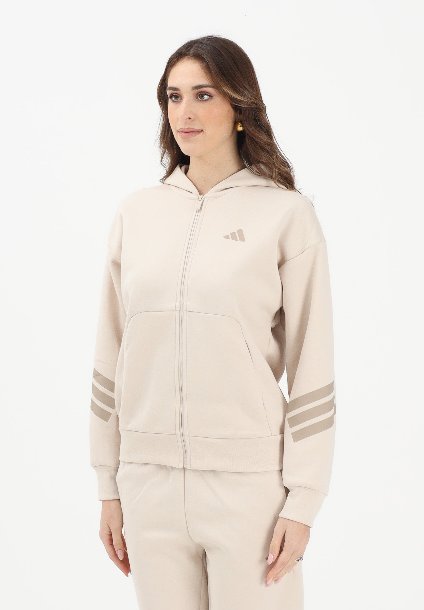 ADIDAS PERFORMANCE Felpa con zip Future Icons 3-Stripes beige da donna KD7733 . ADIDAS PERFORMANCE 