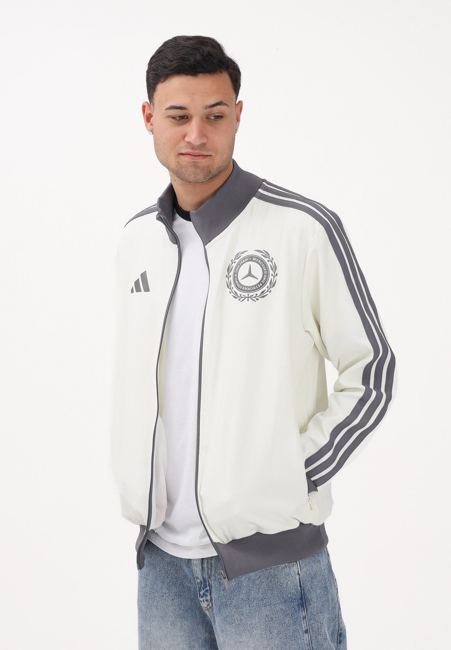 ADIDAS PERFORMANCE Felpa con zip MERCEDES - AMG PETRONAS FORMULA 1 TEAM Silver Arrows Icon panna e grigia da uomo KE8270 . ADIDAS PERFORMANCE 