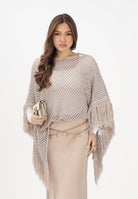 AKEP Mantella beige da donna con frange ACKD13039 V3 AKEP 