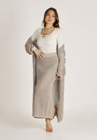 AKEP Cardigan lungo beige da donna in maglia traforata con cintura MGKD13036 V3 AKEP 