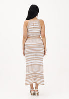 AKEP Abito lungo a righe bianco e beige da donna VSKD13206 V3 AKEP 