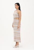 AKEP Abito lungo a righe bianco e beige da donna VSKD13206 V3 AKEP 