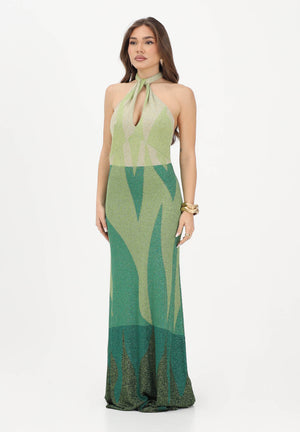 AKEP Abito lungo halter verde da donna con schiena scoperta VSKD13302 V1 AKEP 