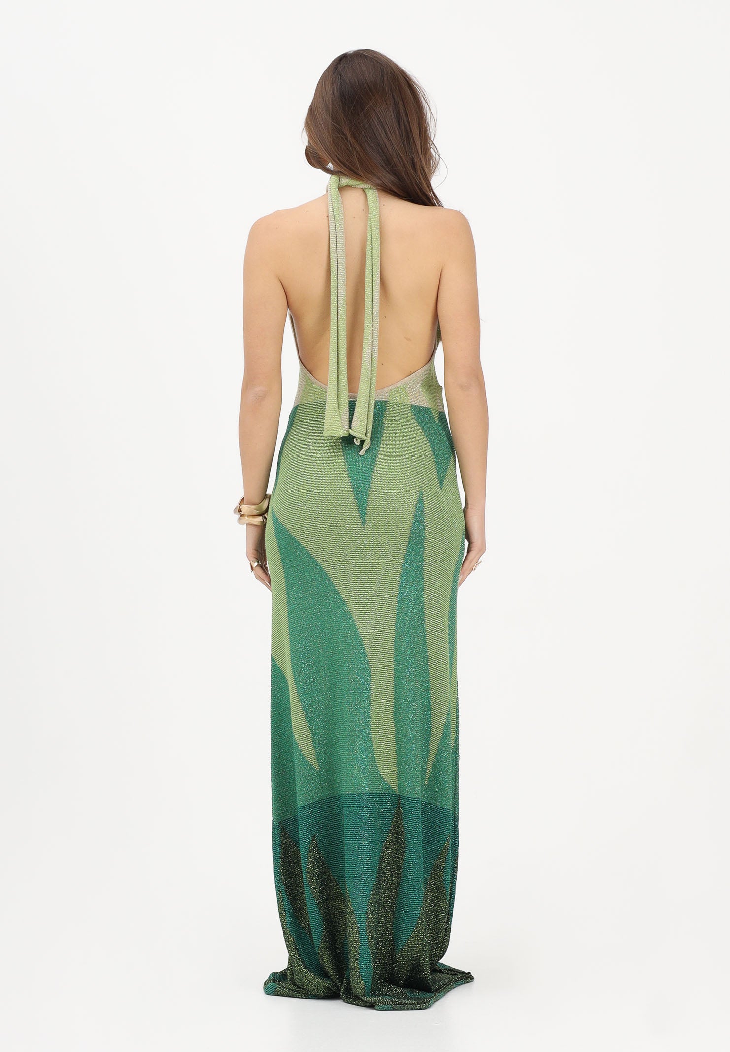 AKEP Abito lungo halter verde da donna con schiena scoperta VSKD13302 V1 AKEP 