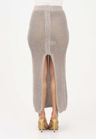 AKEP Gonna lunga beige da donna con spacco e dettagli trasparenza GOKD13038 V3 AKEP 