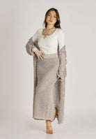 AKEP Gonna lunga beige da donna con spacco e dettagli trasparenza GOKD13038 V3 AKEP 
