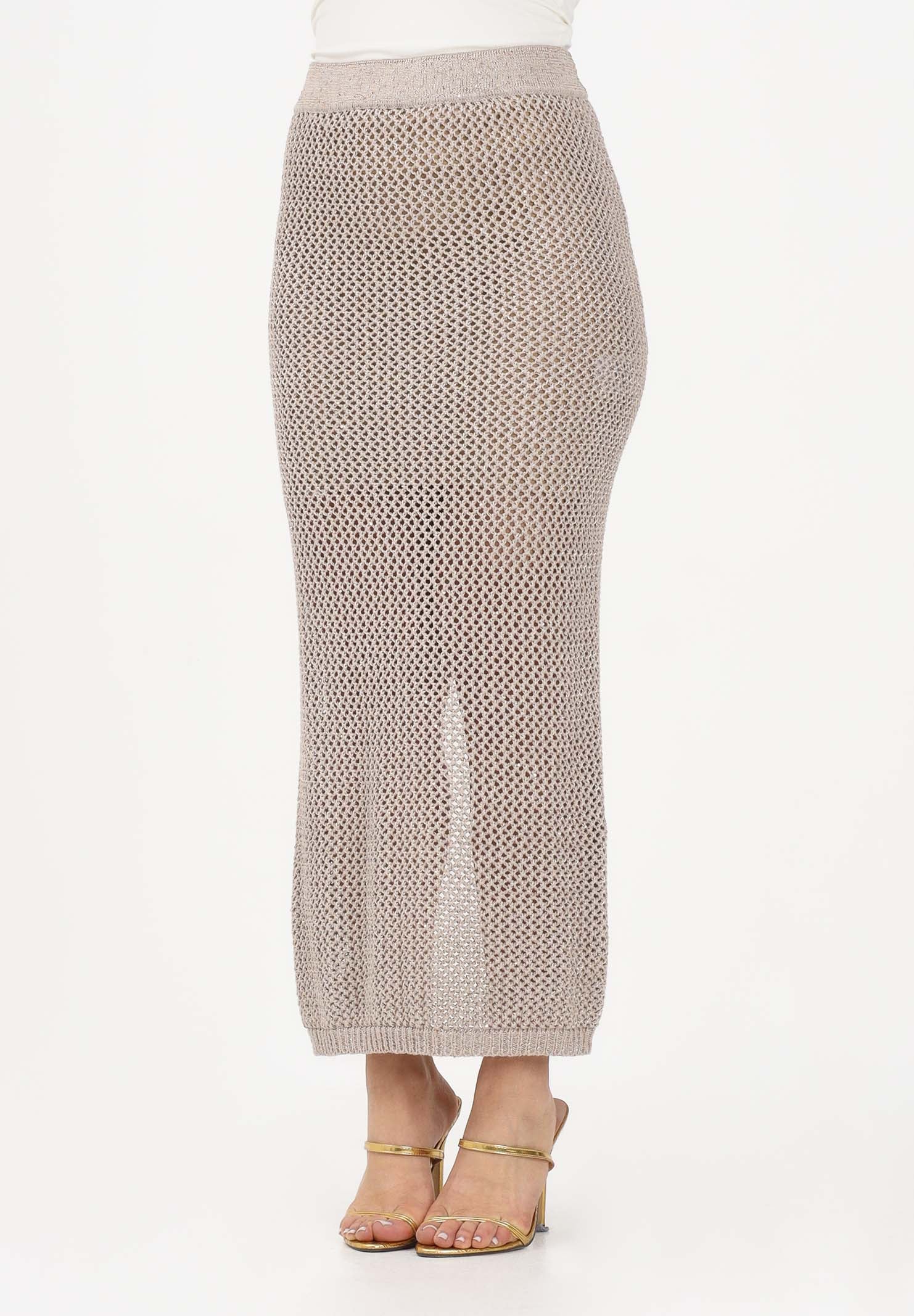 AKEP Gonna lunga beige da donna con spacco e dettagli trasparenza GOKD13038 V3 AKEP 