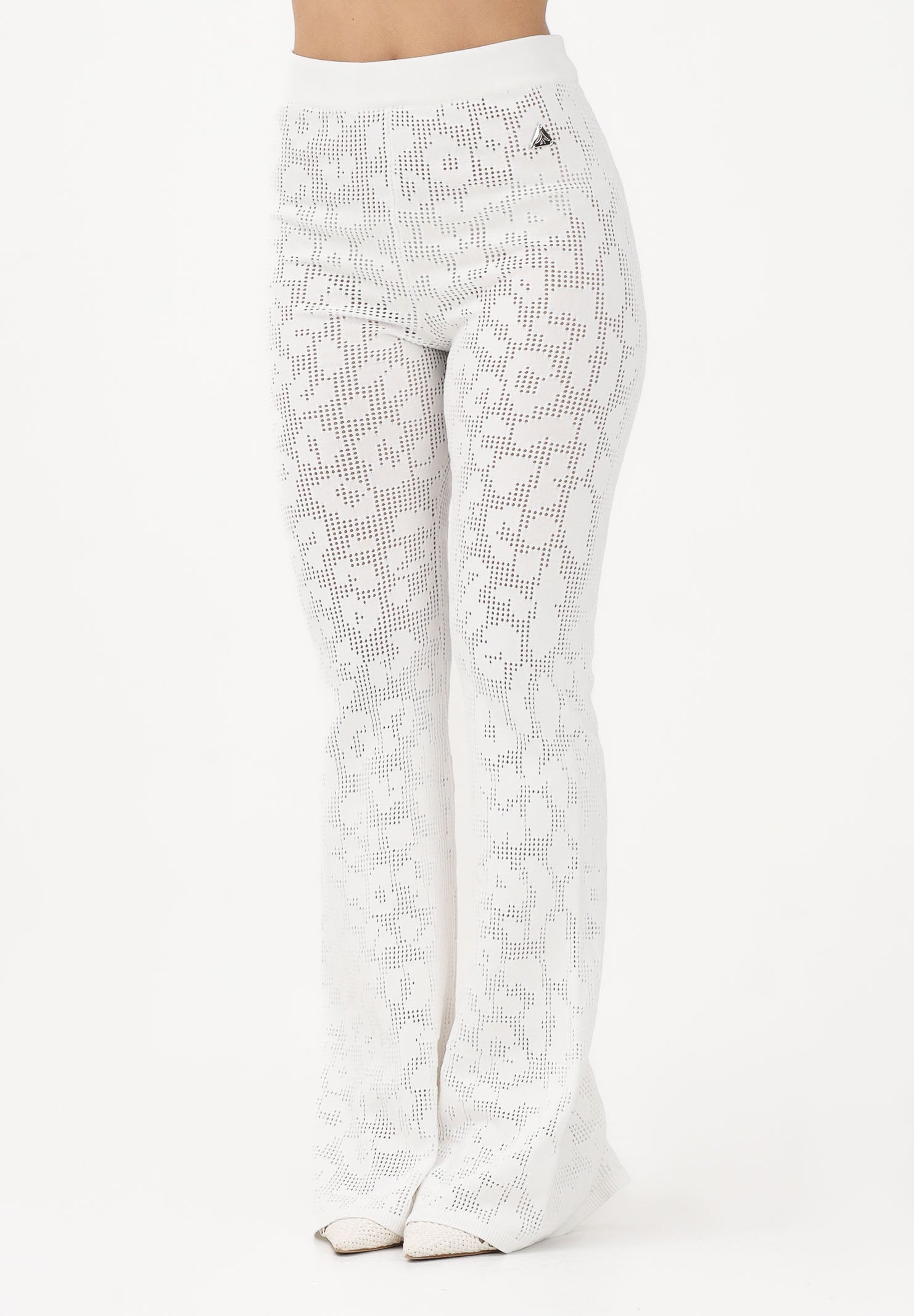 AKEP Pantalone bianco da donna in maglia traforata PTKD13225 V6 AKEP 