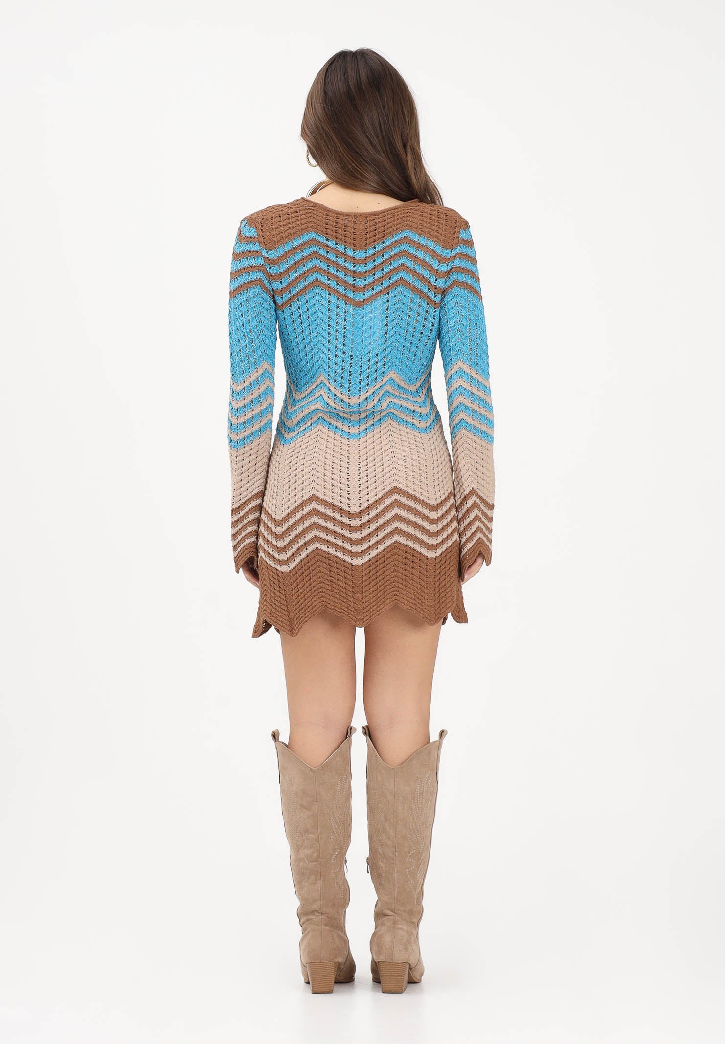 AKEP Abito corto multicolore da donna in maglia traforata VSKD13085 V2 AKEP 