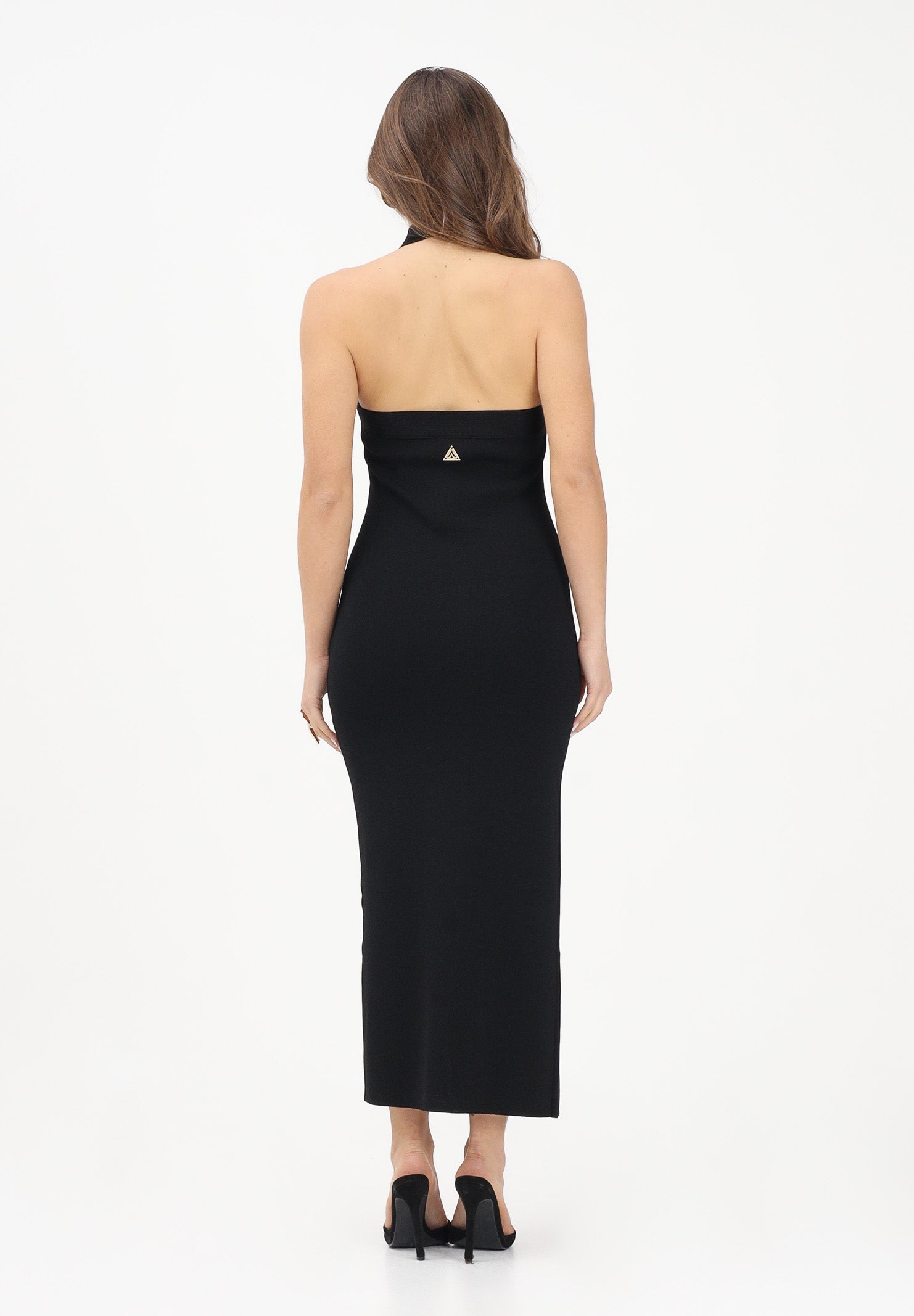 AKEP Abito lungo nero da donna con spacco laterale VSKD13273 V1 AKEP 