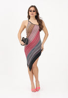 AKEP Abito midi asimmetrico multicolore da donna con lavorazione a righe VSKD13293 V1 AKEP 