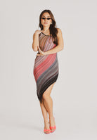 AKEP Abito midi asimmetrico multicolore da donna con lavorazione a righe VSKD13293 V1 AKEP 