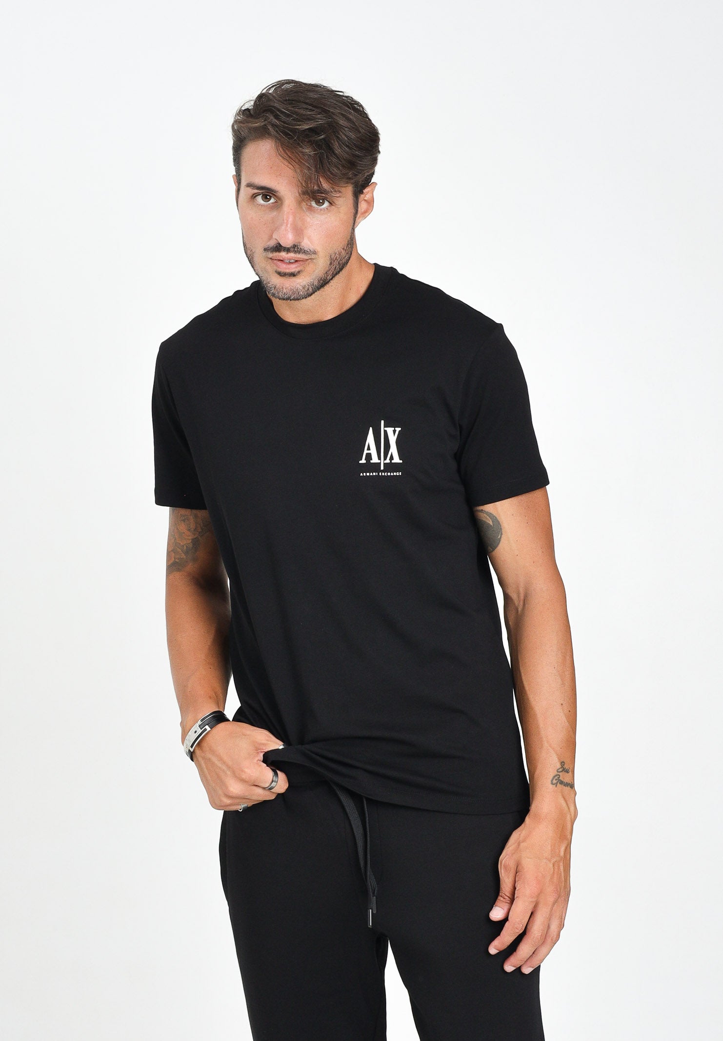 ARMANI EXCHANGE T-shirt a manica corta nera da uomo con ricamo XM000365AF12308 UC001 ARMANI EXCHANGE 