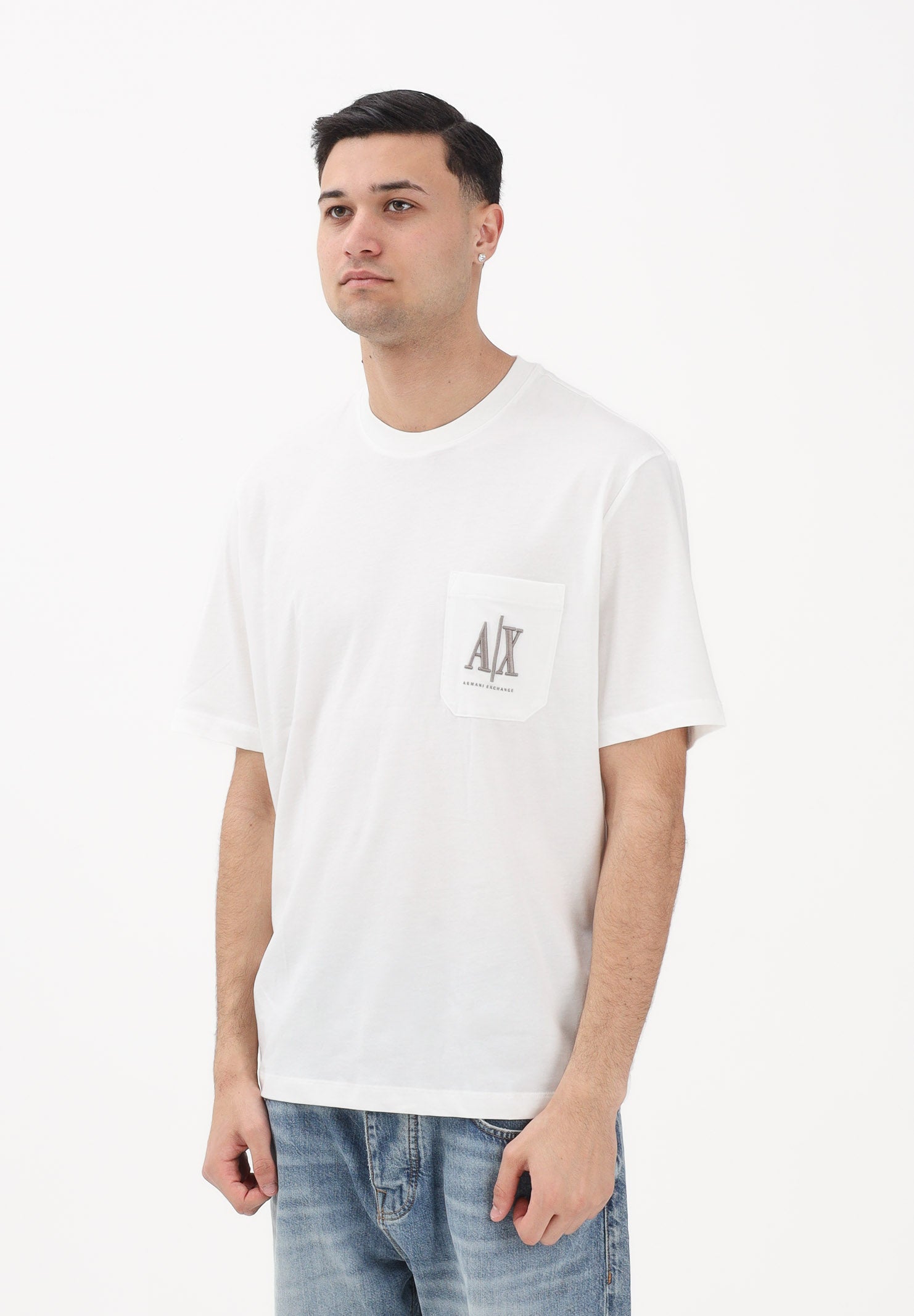 ARMANI EXCHANGE T-shirt a manica corta bianca da uomo con taschino e logo XM000366AF12308 U0009 ARMANI EXCHANGE 