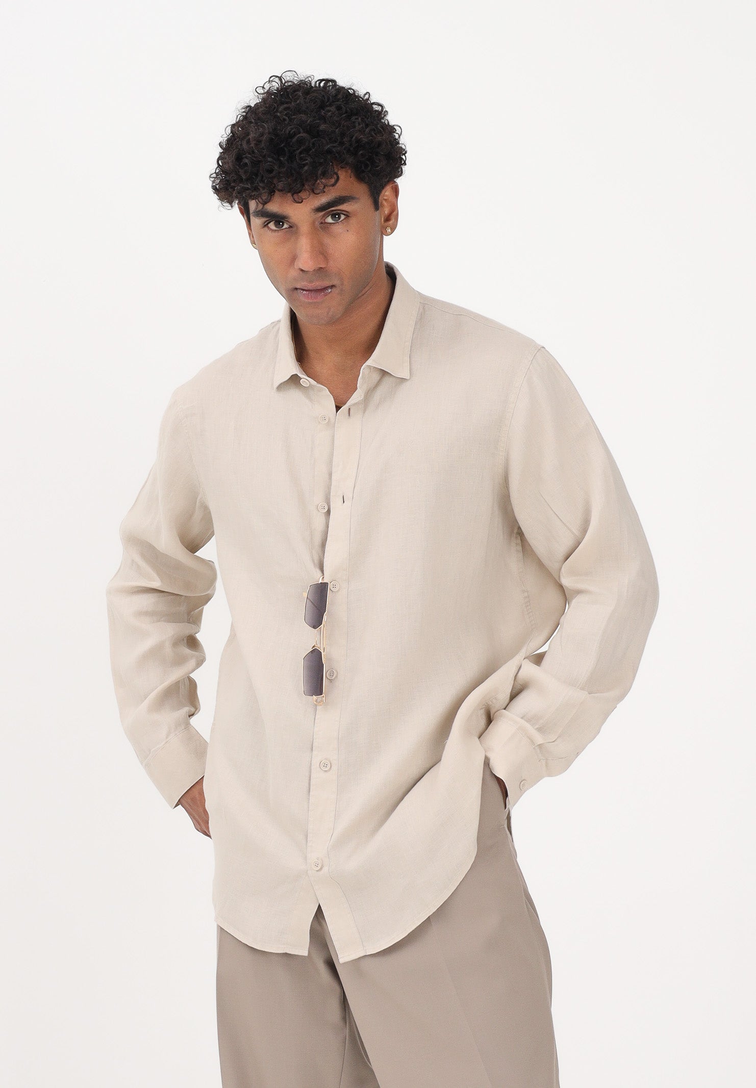 ARMANI EXCHANGE Camicia a manica lunga beige da uomo in lino XM001221AF14619 U1102 ARMANI EXCHANGE 