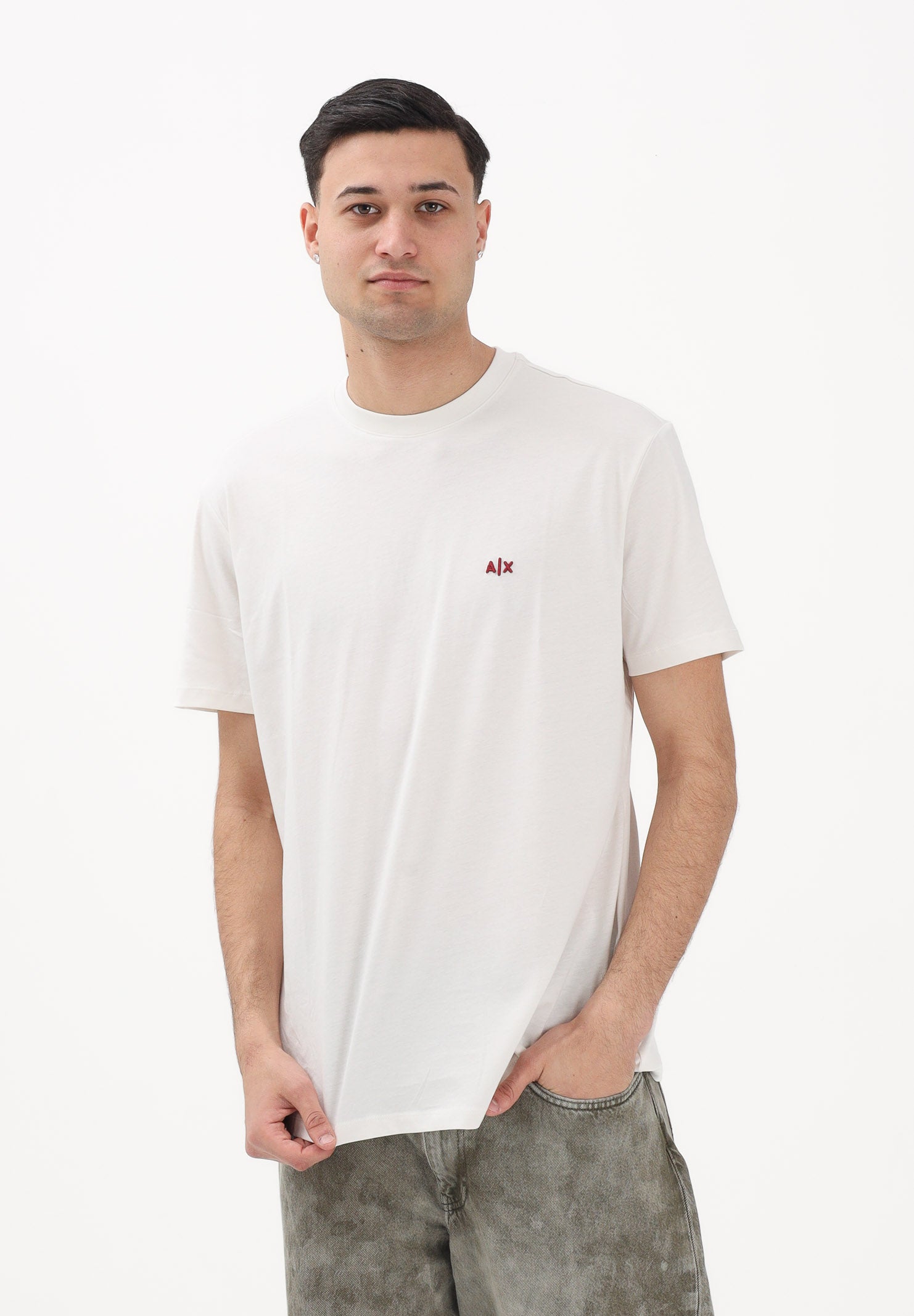 ARMANI EXCHANGE T-shirt a manica corta crema da uomo con ricamo A|X XM001568AF10358 U1074 ARMANI EXCHANGE 