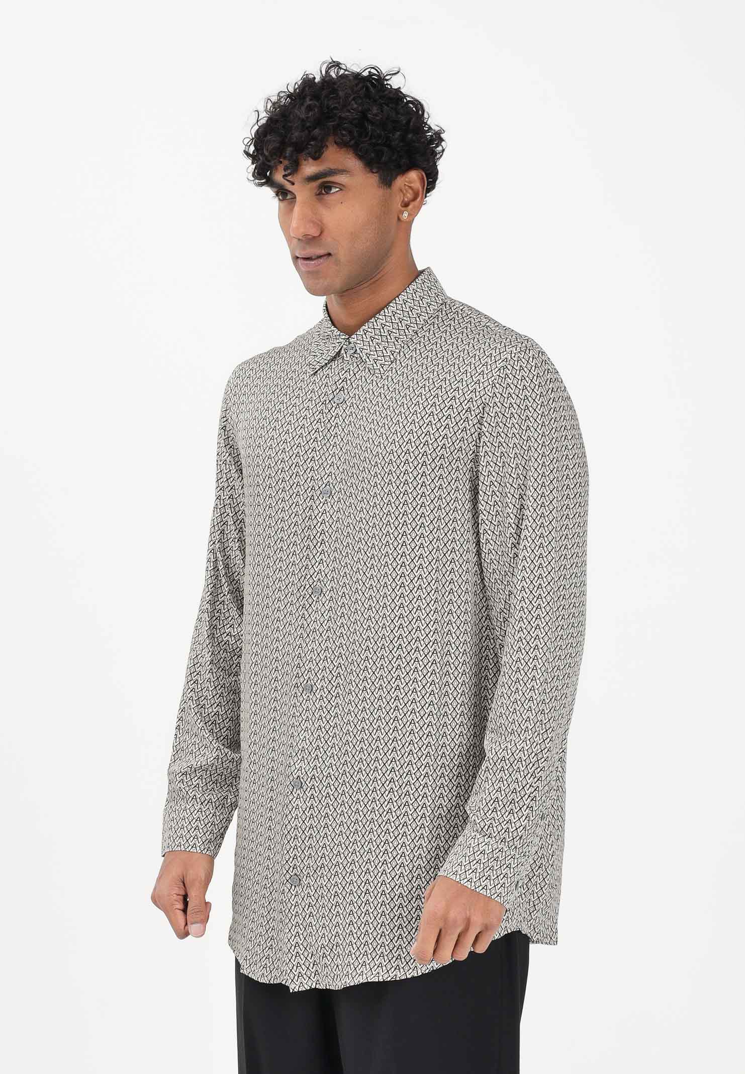 ARMANI EXCHANGE Camicia a manica lunga panna da uomo con logo all-over XM001821AF13235 F0143 ARMANI EXCHANGE 