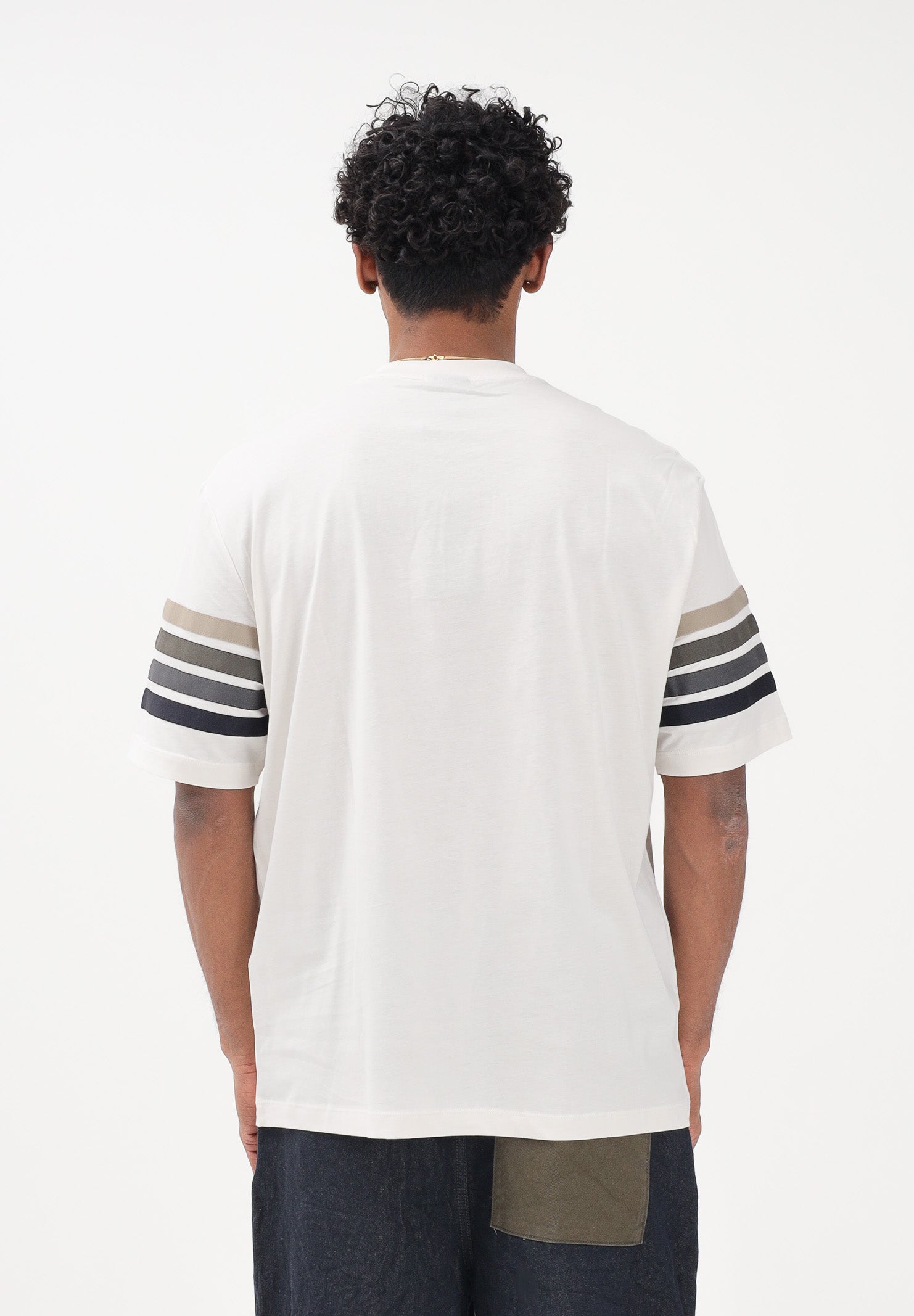 ARMANI EXCHANGE T-shirt a manica corta crema da uomo con bande a contrasto XM002055AF10358 U1074 ARMANI EXCHANGE 
