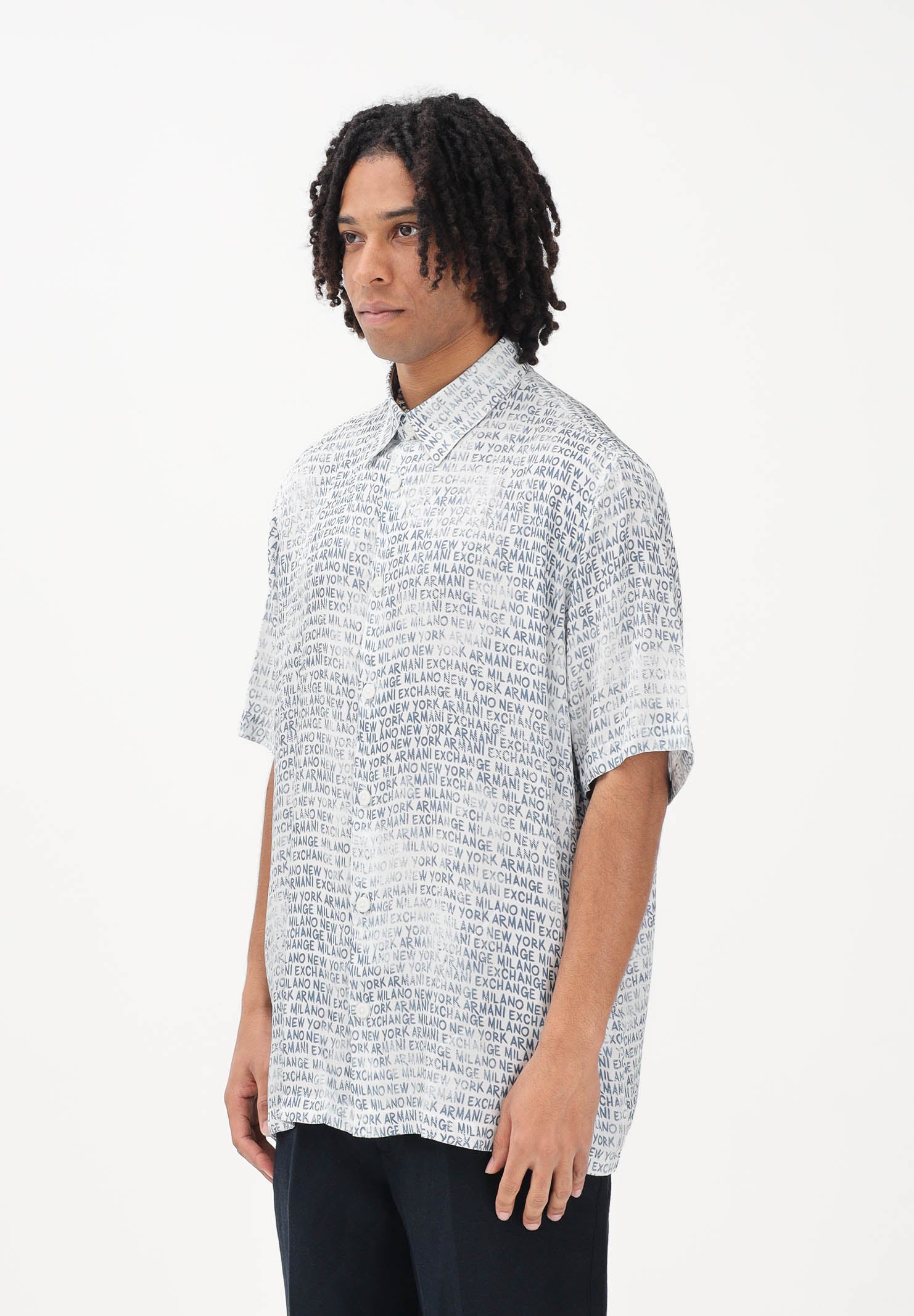 ARMANI EXCHANGE Camicia a manica corta bianca da uomo con stampa logo all-over XM002106AF13235 F0207 ARMANI EXCHANGE 