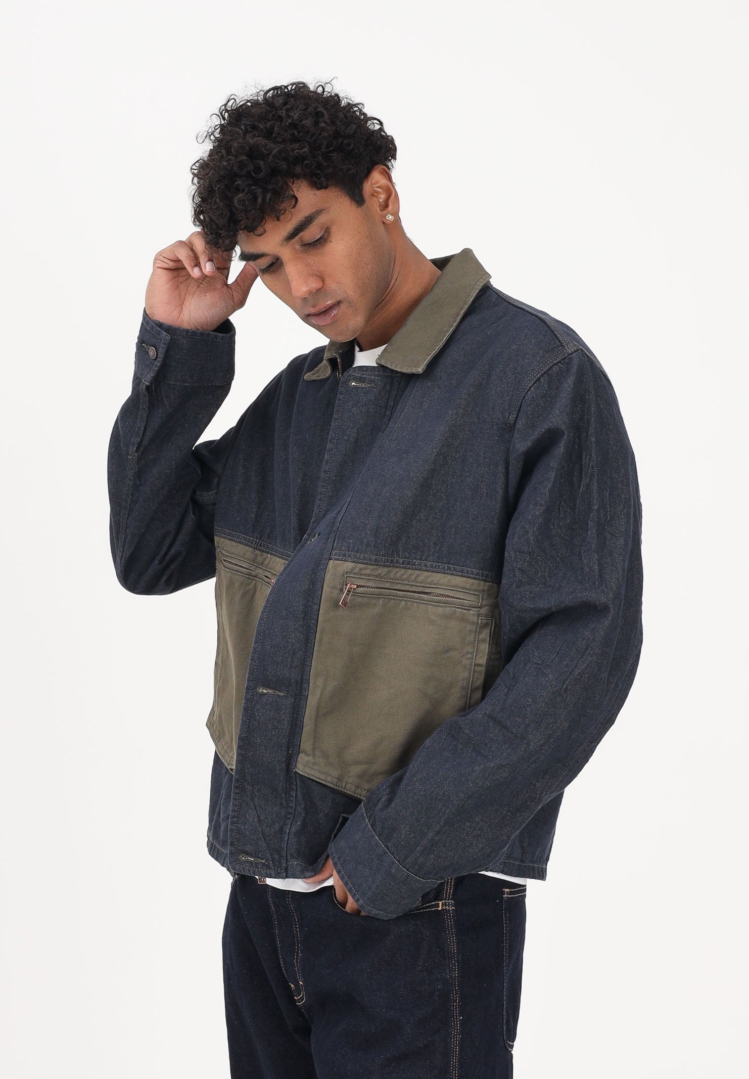 ARMANI EXCHANGE Giubbotto in denim blu da uomo con inserti a contrasto XM002120AF22508 MB001 ARMANI EXCHANGE 