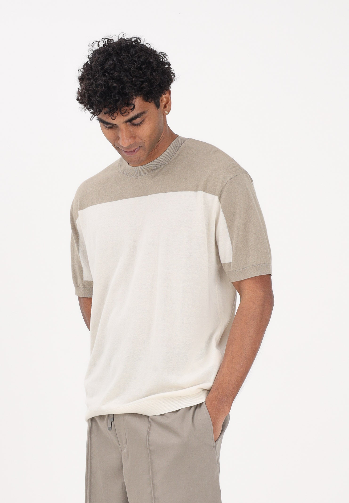 ARMANI EXCHANGE Maglia girocollo a manica corta panna e fango da uomo XM002153AF22062 M1297 ARMANI EXCHANGE 