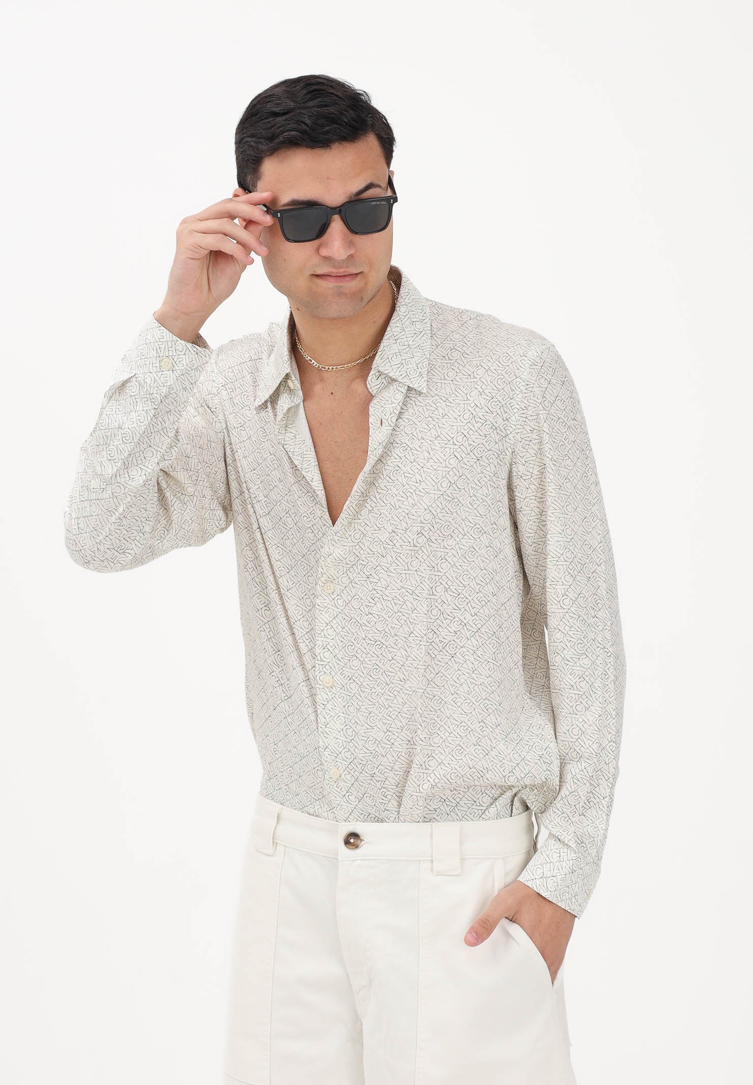 ARMANI EXCHANGE Camicia a manica lunga bianca da uomo con logo all-over XM002280AF13235 F1172 ARMANI EXCHANGE 