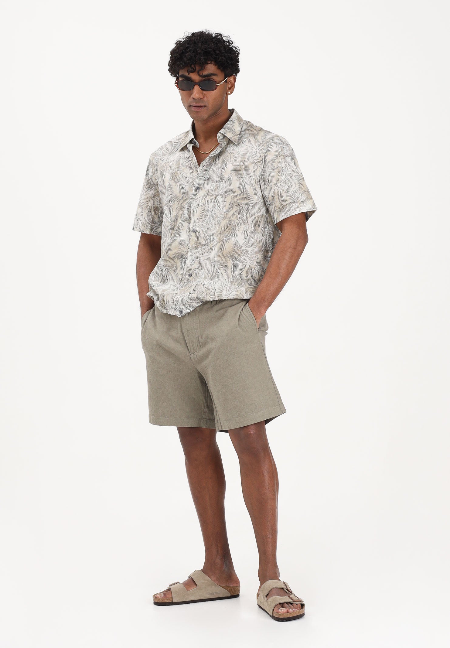 ARMANI EXCHANGE Camicia a manica corta panna da uomo con stampa all-over a motivo foliage XM002291AF22716 F1146 ARMANI EXCHANGE 
