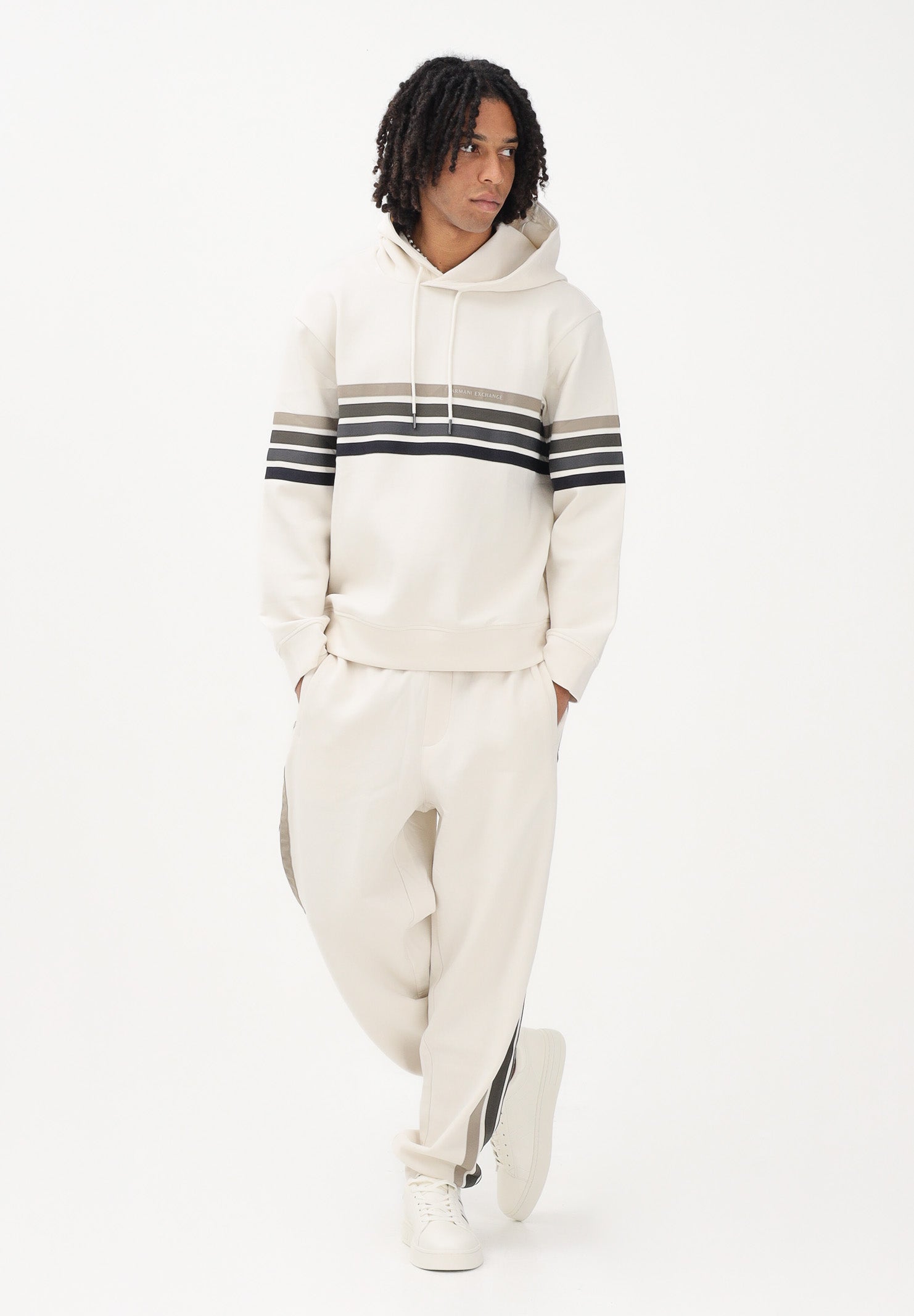 ARMANI EXCHANGE Pantalone sportivo panna da uomo con bande a contrasto XM002324AF10818 U1074 ARMANI EXCHANGE 
