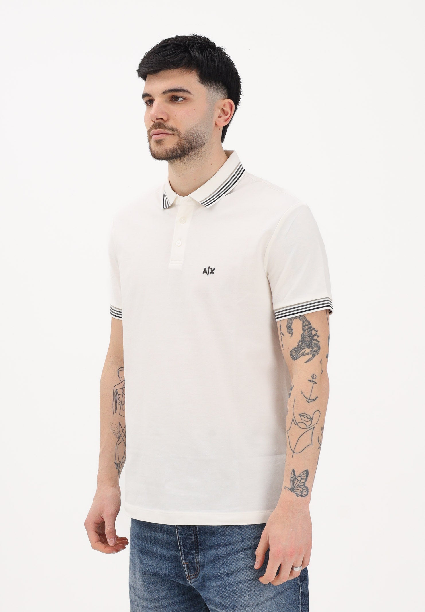 ARMANI EXCHANGE Polo a manica corta panna da uomo con profili a righe XM002326AF13026 U1074 ARMANI EXCHANGE 