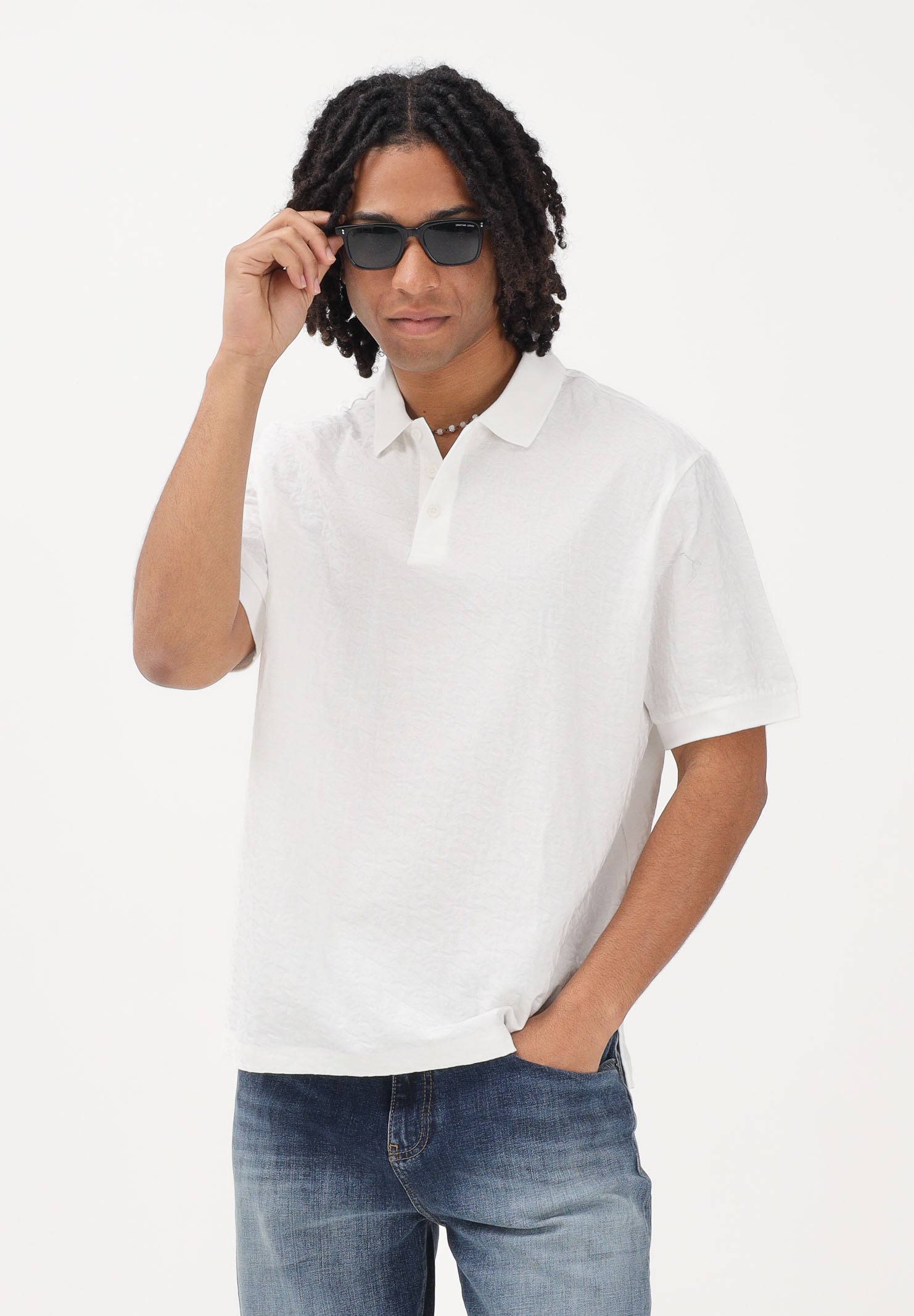 ARMANI EXCHANGE Polo a manica corta bianca da uomo con logo all-over XM002346AF10337 U0009 ARMANI EXCHANGE 