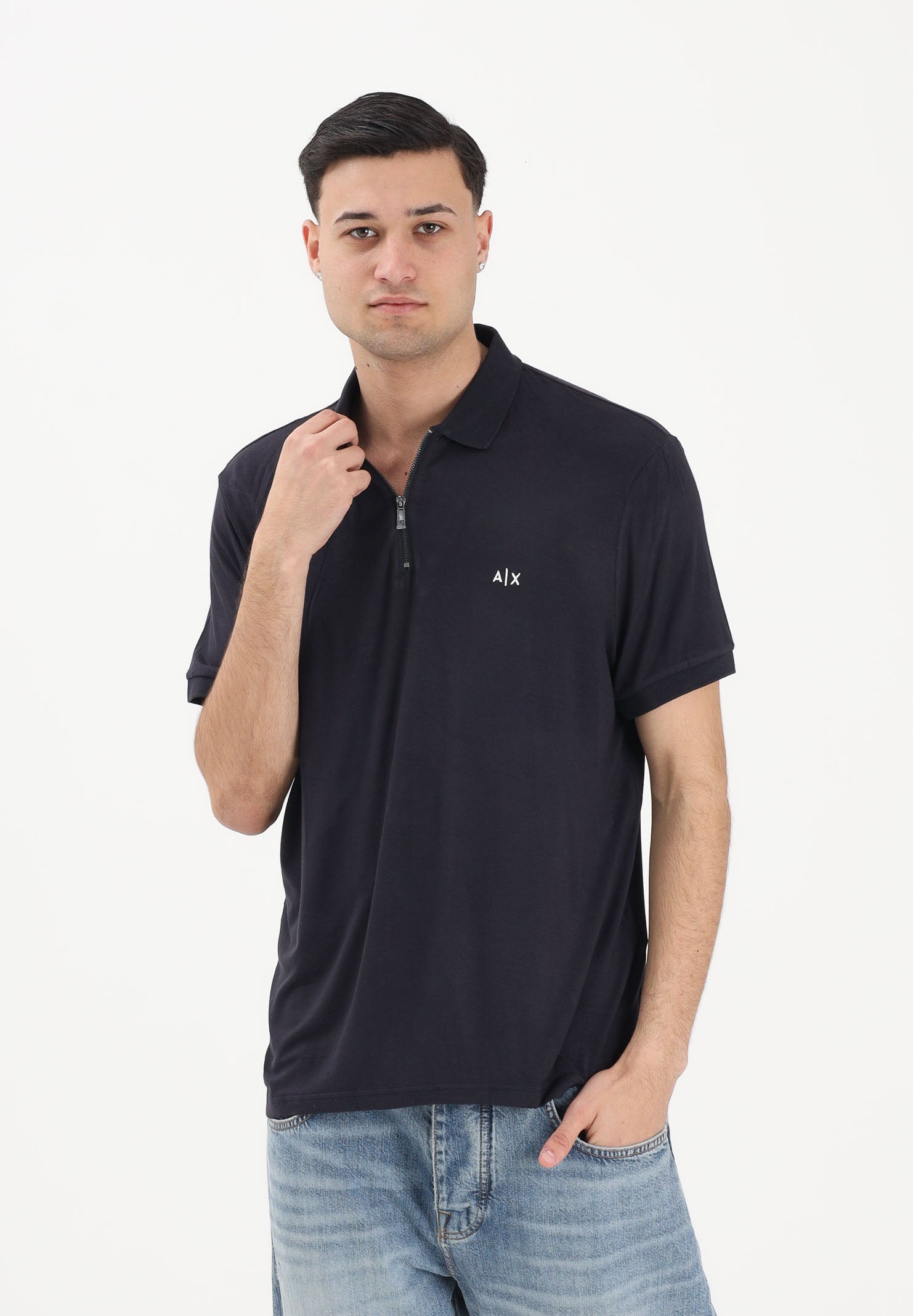 ARMANI EXCHANGE Polo a manica corta blu da uomo con zip XM002372AF21936 UB101 ARMANI EXCHANGE 