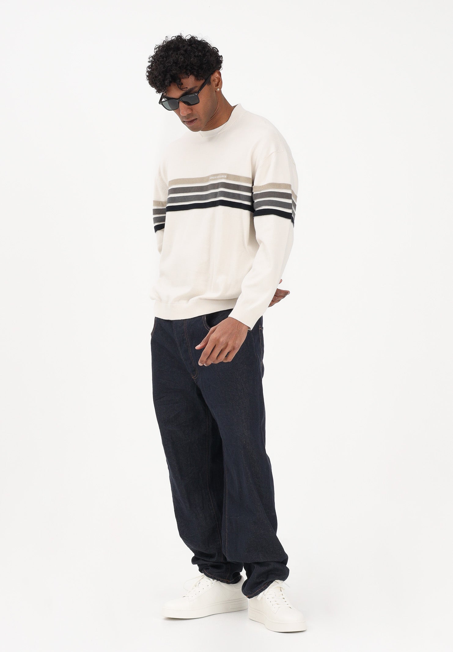 ARMANI EXCHANGE Maglioncino girocollo panna da uomo con bande a contrasto XM002424AF11960 M1302 ARMANI EXCHANGE 