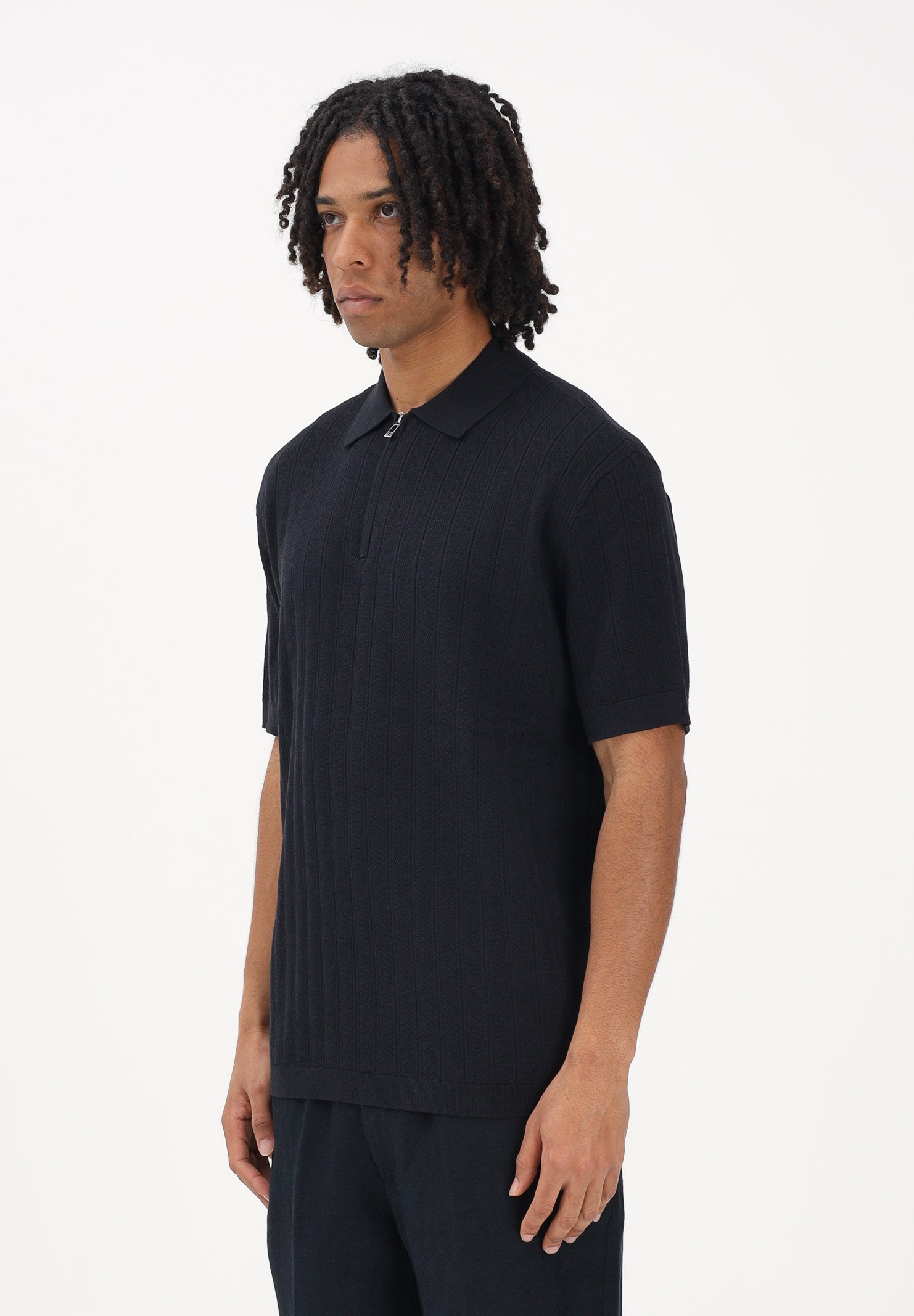 ARMANI EXCHANGE Polo a manica corta nera da uomo con lavorazione a costine XM002438AF22249 UB101 ARMANI EXCHANGE 